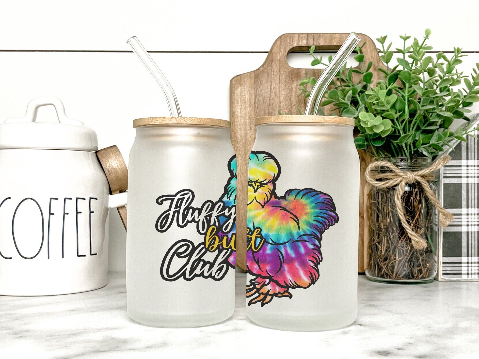 Fluffy Butt Club Cup Iced Coffee Cup Glass, Beer Can Glass, Chicken Coffee Cup, Silkie Chicken Glass Cup Coffee Can Beer