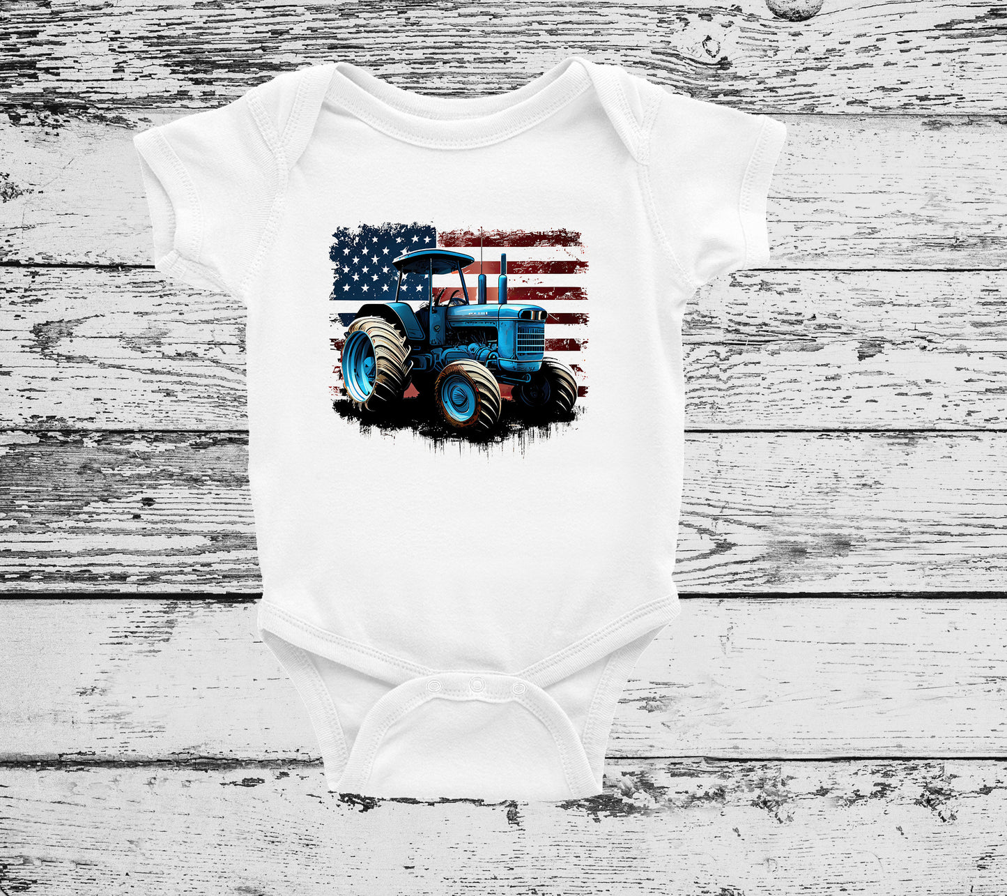 American Flag Tractor Bodysuit, Tractor Baby Creeper, Country Baby, Farming Baby - DIFFERENT COLORS