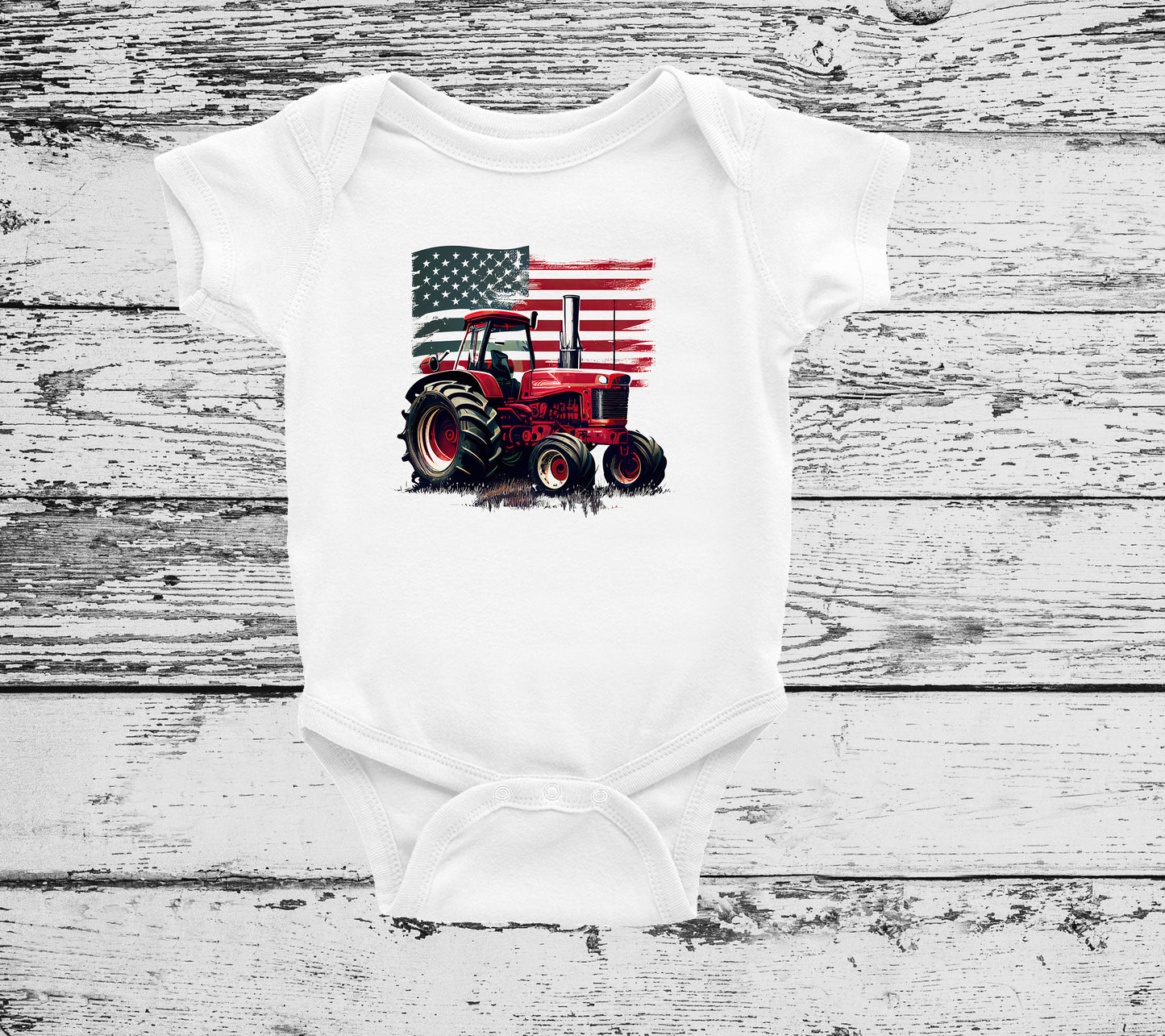 American Flag Tractor Bodysuit, Tractor Baby Creeper, Country Baby, Farming Baby - DIFFERENT COLORS