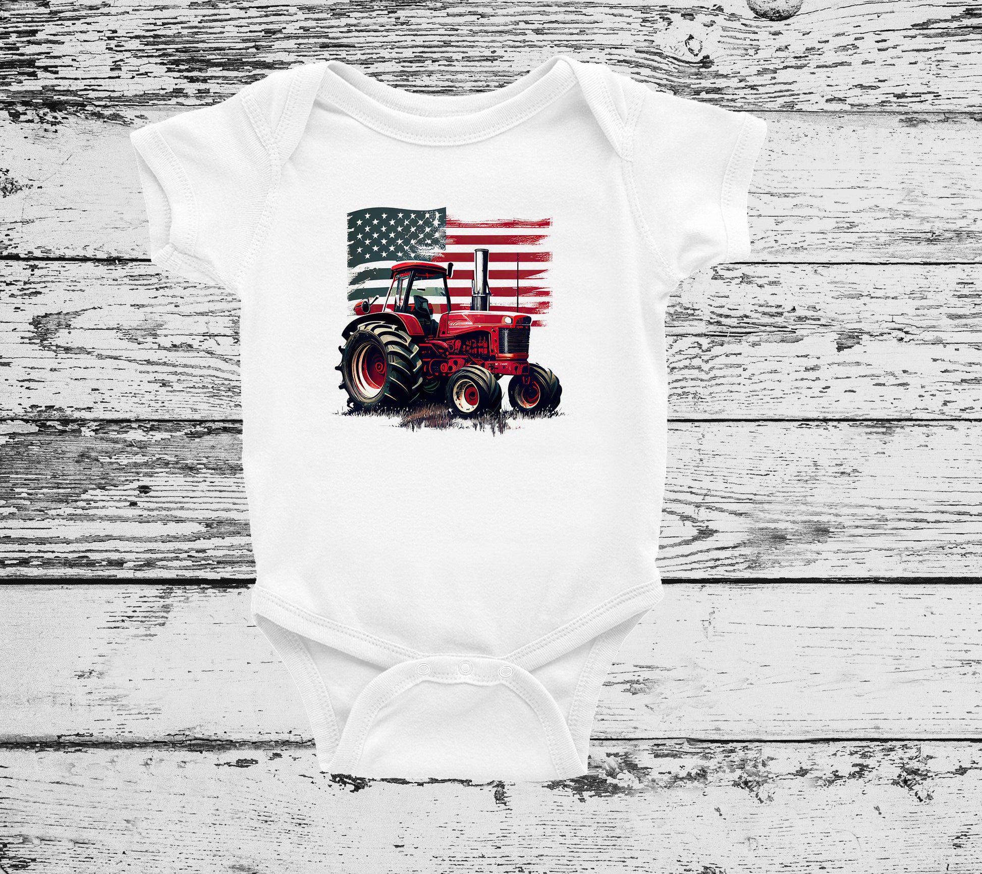 American Flag Tractor Bodysuit, Tractor Baby Creeper, Country Baby, Farming Baby - DIFFERENT COLORS