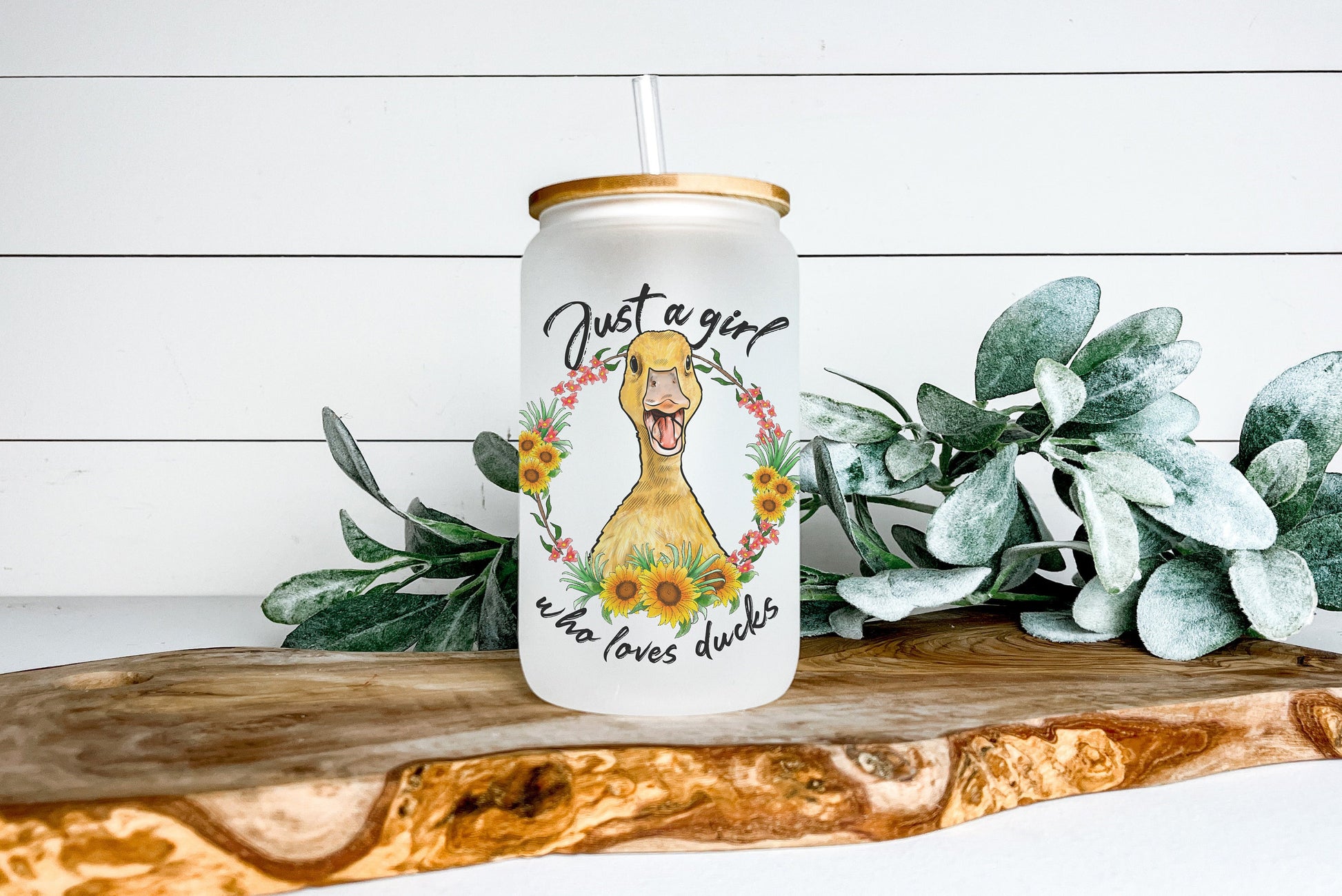 Just A Girl Who Loves Ducks Cup Iced Coffee Cup Glass, Beer Can Glass, Ducks Coffee Cup, Glass Cup Coffee Can Beer