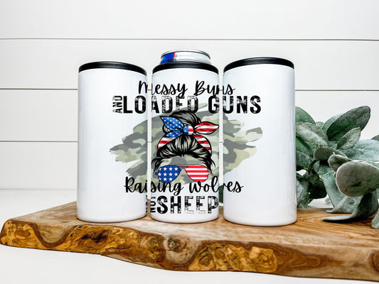 Raising Wolves Not Sheep 4 in 1 Can Cooler, Fits all - Stainless Steel Can Cooler for 12oz Regular or Slim Cans & Bottles - Can Cooler