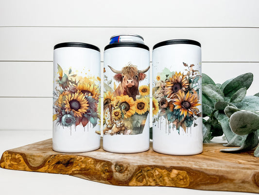 Highland Cow 4 in 1 Can Cooler, Fits all - Stainless Steel Can Cooler for 12oz Regular or Slim Cans & Bottles - Highland Cow Can Cooler