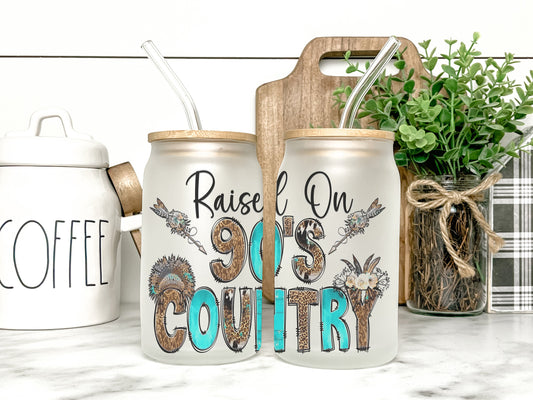 Raised on 90's Country Cup Iced Coffee Cup Glass, Beer Can Glass, 90's Country Coffee Cup, Glass Cup Coffee Can Beer, Country Soda Can Glass