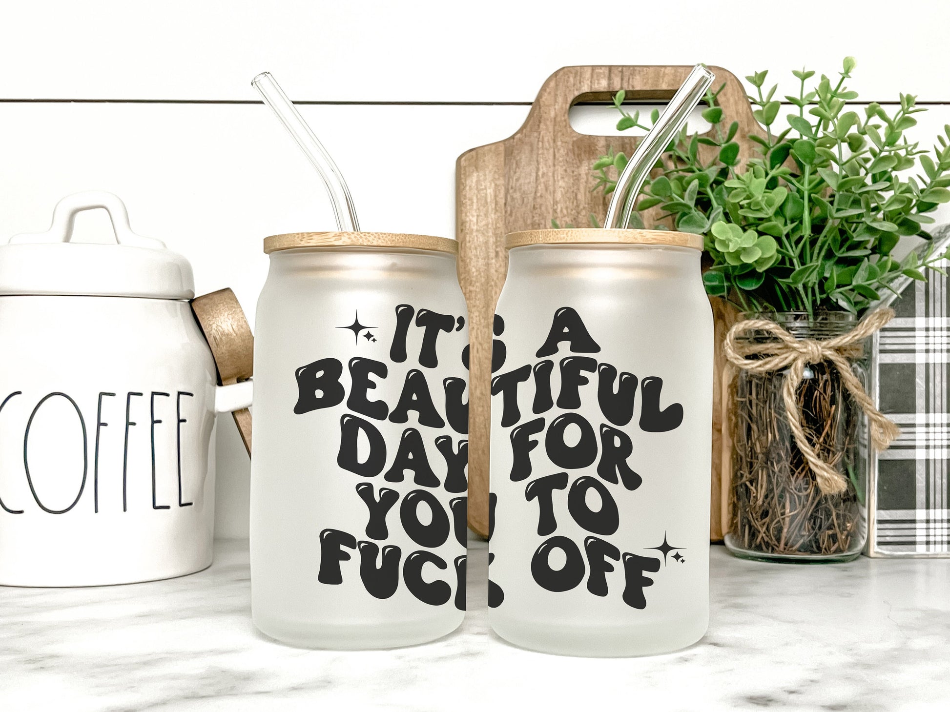 It's A Beautiful Day For You To F**k Off Cup Iced Coffee Cup Glass, Beer Can Glass, Funny Coffee Cup, Glass Cup Coffee Can Beer