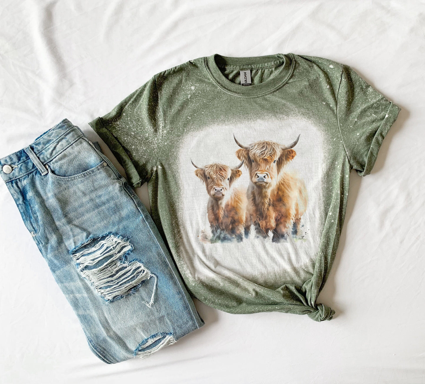 Scottish Highland Cow Shirt Tee, Scottish Highland Cow Bleached Shirt, Cow Shirt Cow Tee