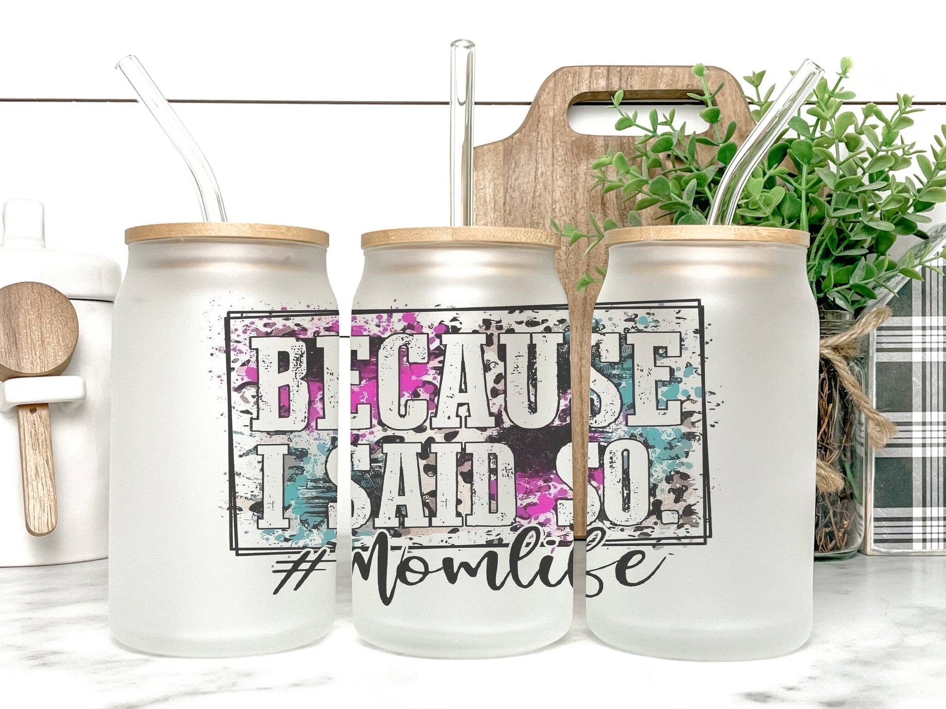 Because I Said So Mom Life Cup Iced Coffee Cup Glass, Beer Can Glass, Mom Life Coffee Cup, Glass Cup Coffee Can Beer, Mom Life Glass Can