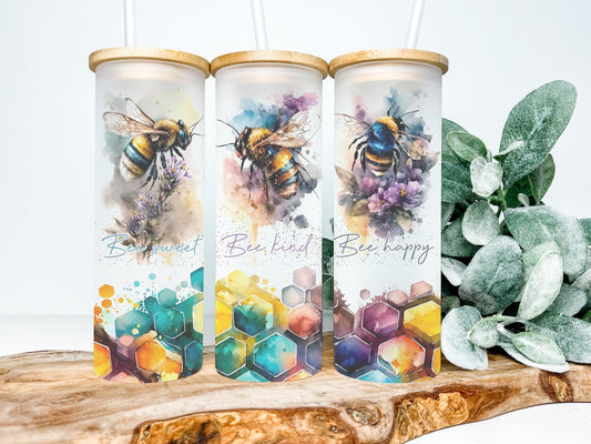 Inspirational Bee 25oz Frosted Glass Tumbler, Bee Tumbler, Inspirational Tumbler