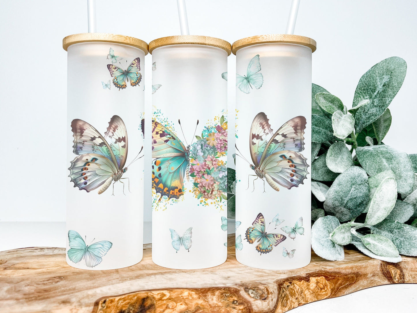 Butterfly 25oz Frosted Glass Tumbler, Butterfly Tumbler