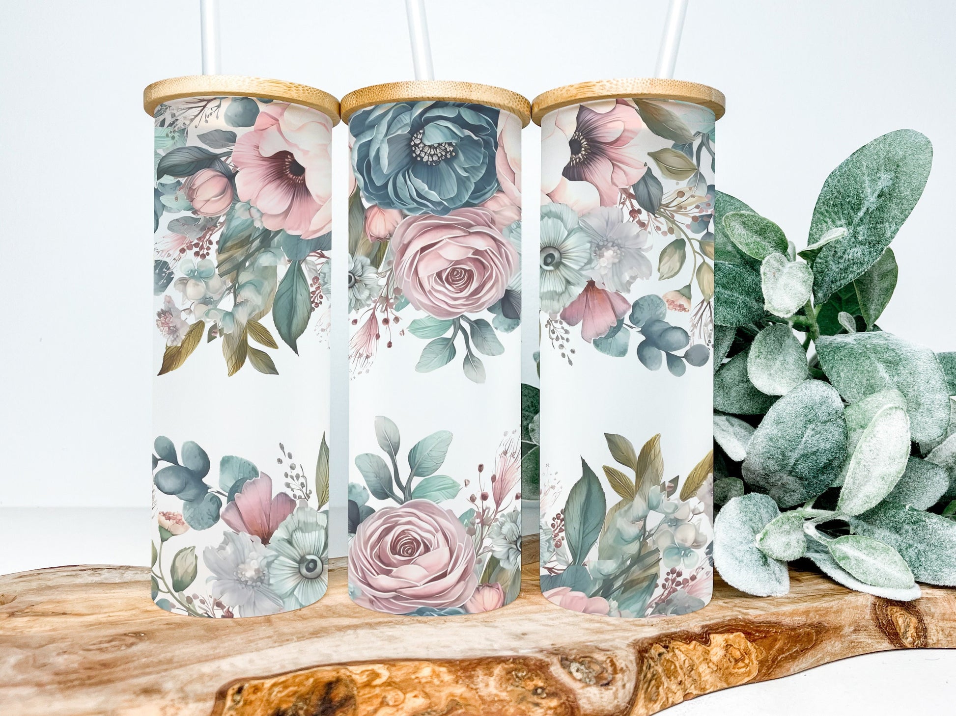 Floral 25oz Frosted Glass Tumbler, Floral Tumbler