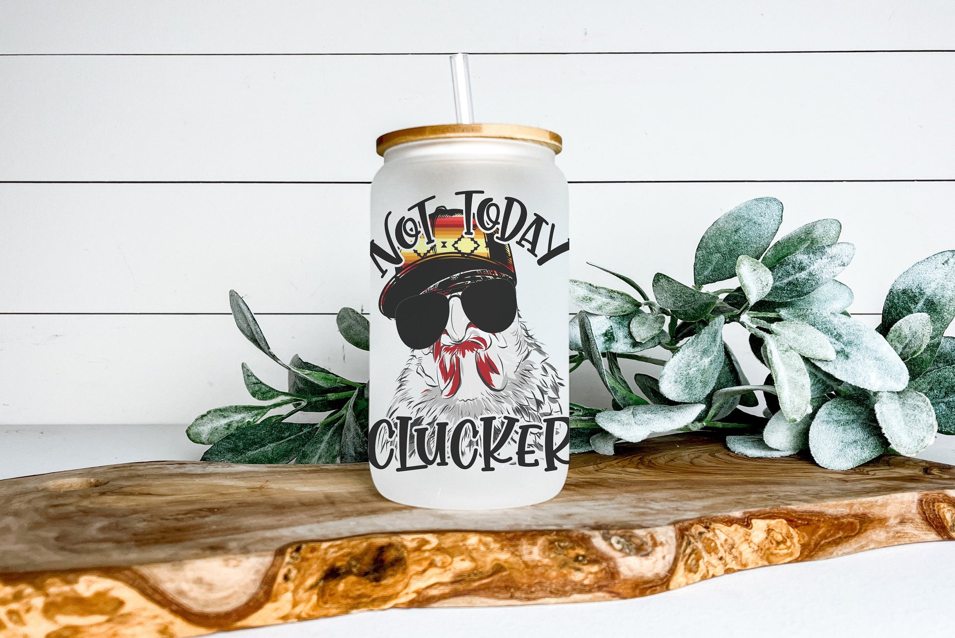 Not Today Clucker Chicken Cup Iced Coffee Cup Glass, Beer Can Glass, Chicken Coffee Cup, Glass Cup Coffee Can Beer