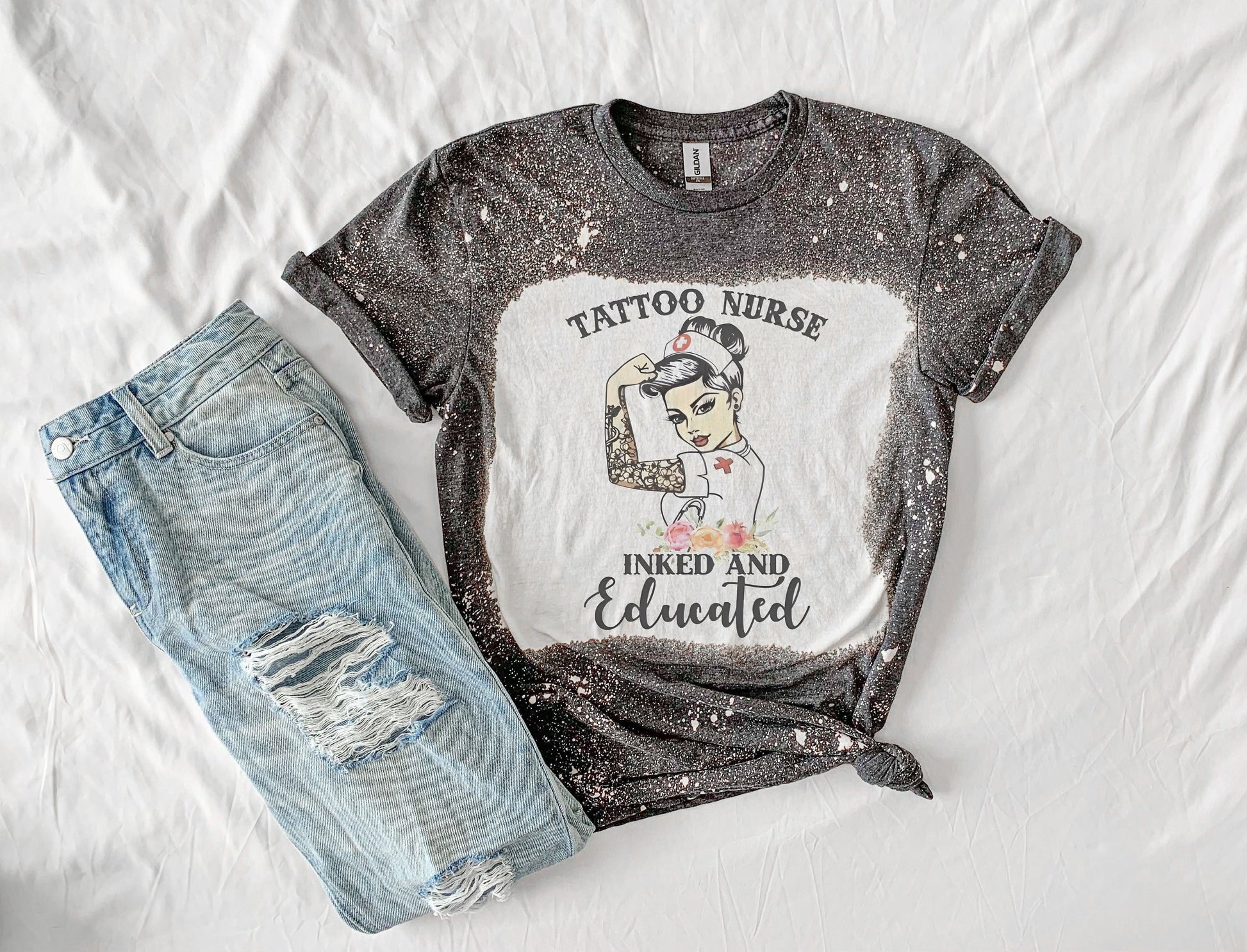 Tattoo Nurse Inked and Educated Shirt T Shirt, Tattoo Nurse Bleached Shirt T Shirt