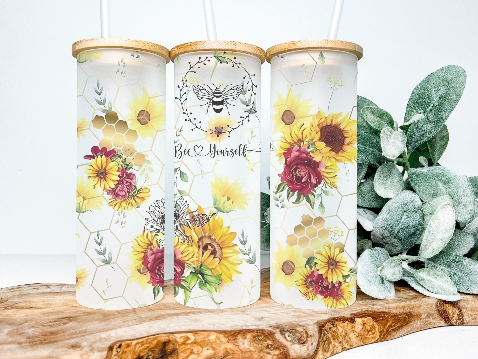 Bee Yourself 25oz Frosted Glass Tumbler, Bee Yourself Tumbler