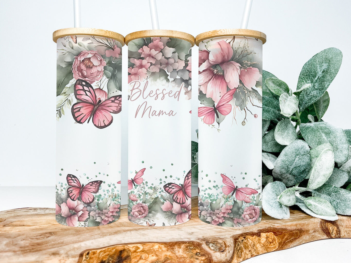 Blessed Mama 25oz Frosted Glass Tumbler, Blessed Mama Tumbler