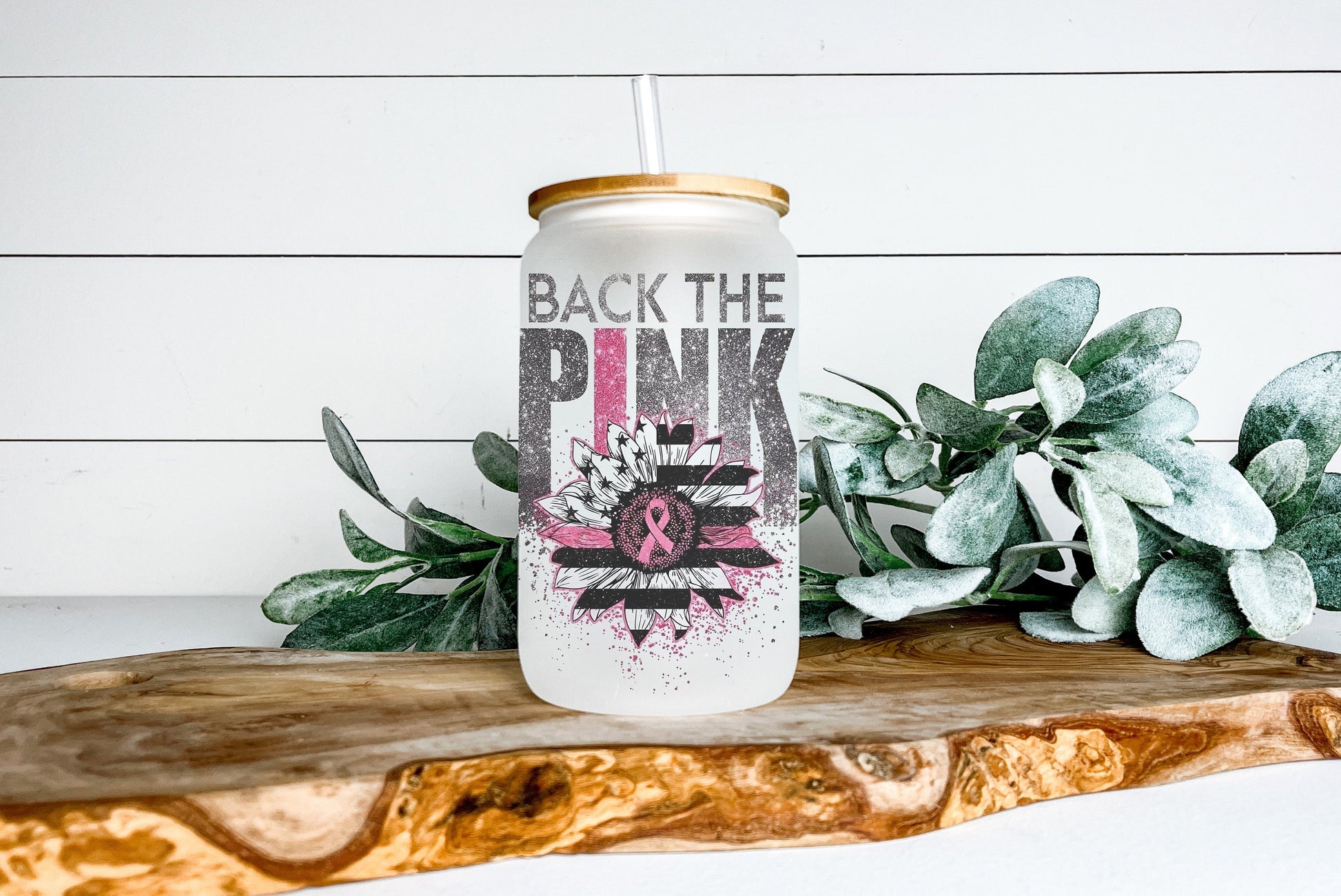 Back the Pink Breast Cancer Cup Iced Coffee Cup Glass, Beer Can Glass, Breast Cancer Awareness, Glass Cup Coffee Can Beer