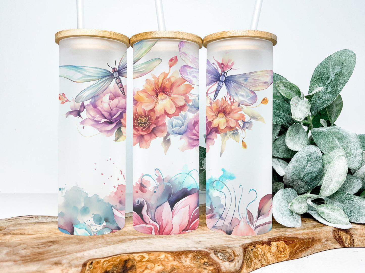 Dragonfly 25oz Frosted Glass Tumbler, Dragonfly Tumbler