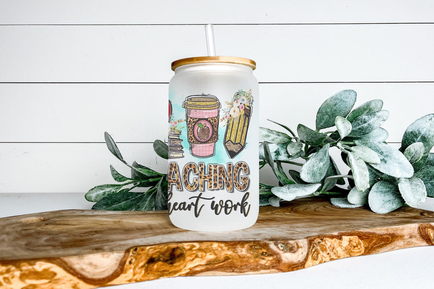 Teaching is Heart Work Teacher Cup Iced Coffee Cup Glass, Beer Can Glass, Teacher Iced Coffee Cup, Glass Cup Coffee Can Beer
