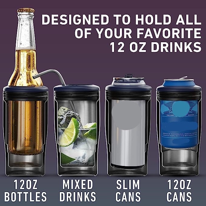 Camo Buck 4 in 1 Can Cooler, Fits all - Stainless Steel Can Cooler for 12oz Regular or Slim Cans & Bottles - Camo Buck Can Cooler
