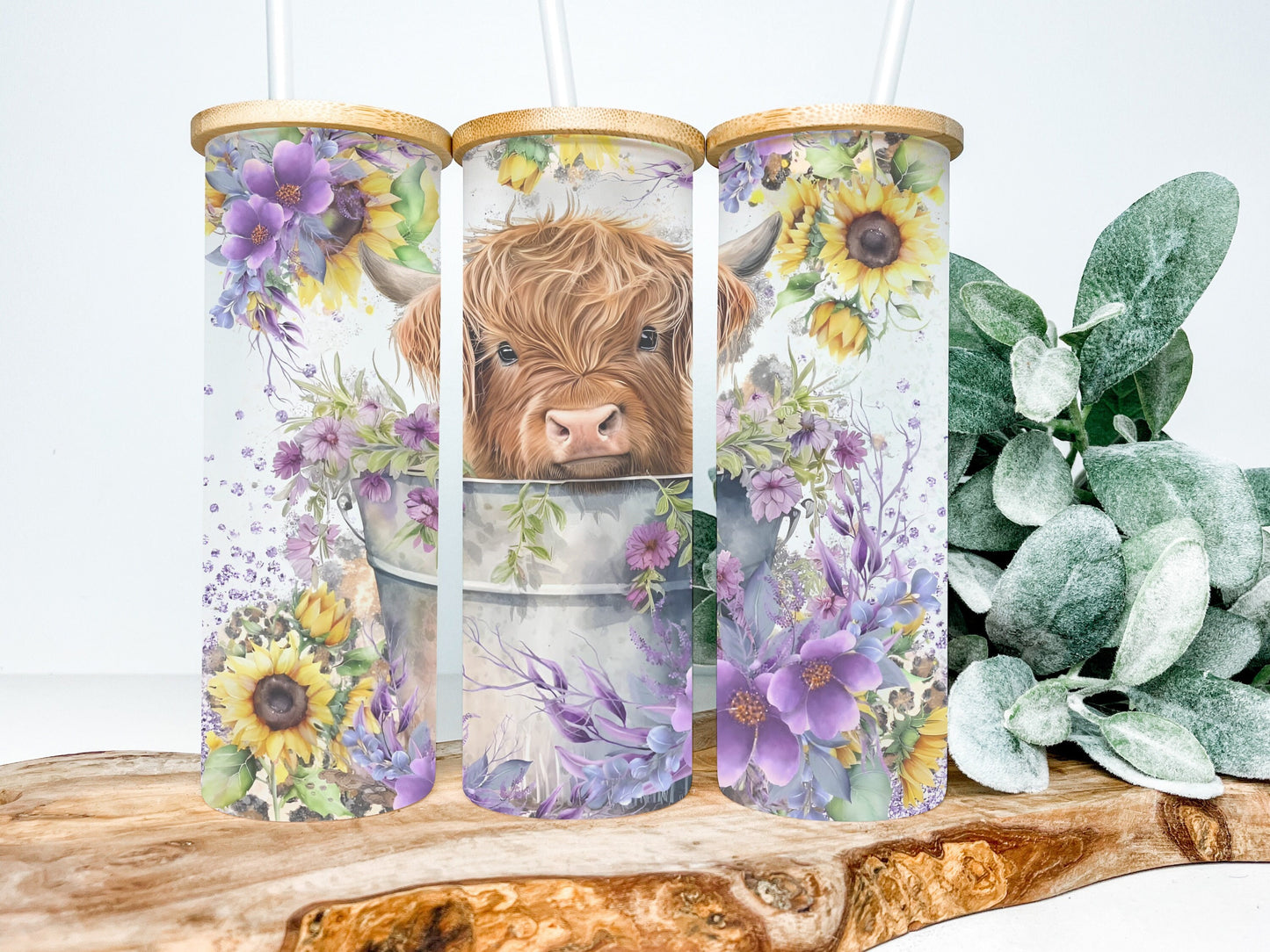 Baby Highland Cow 25oz Frosted Glass Tumbler, Highland Cow Tumbler
