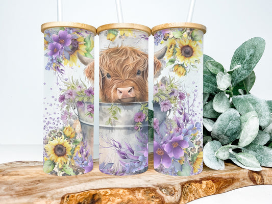 Baby Highland Cow 25oz Frosted Glass Tumbler, Highland Cow Tumbler