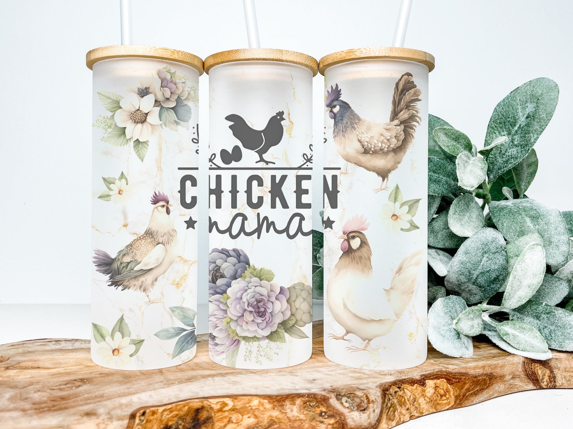 Chicken Mama 25oz Frosted Glass Tumbler, Chicken Mama Tumbler, Chicken Frosted Tumbler