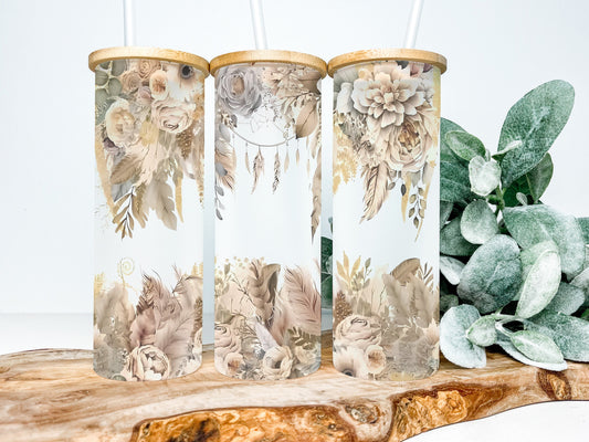 Boho 25oz Frosted Glass Tumbler, Boho Tumbler