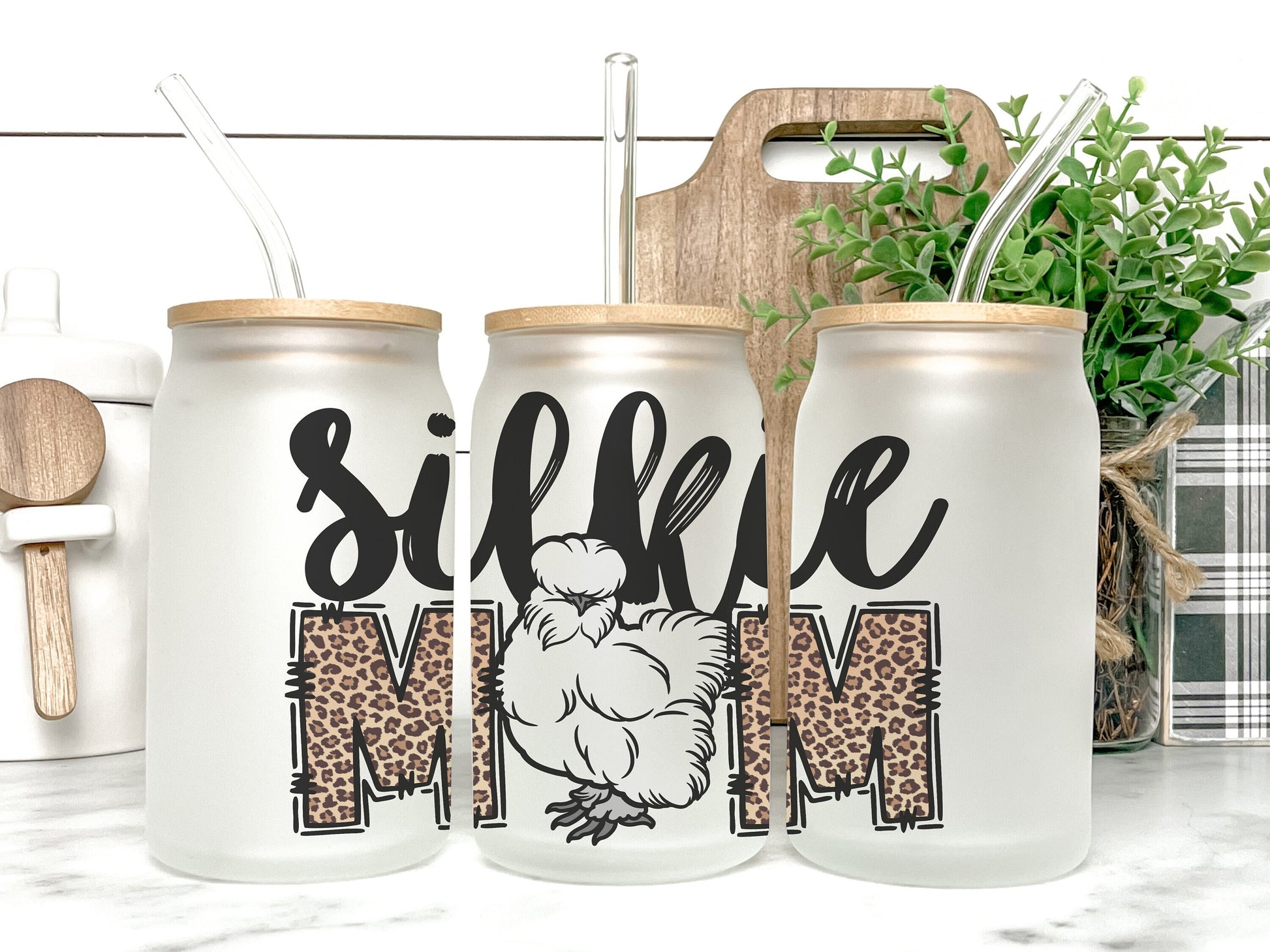 Silkie MOM Chicken Cup Iced Coffee Cup Glass, Beer Can Glass, Chicken Coffee Cup, Silkie Chicken Glass Cup Coffee Can Beer