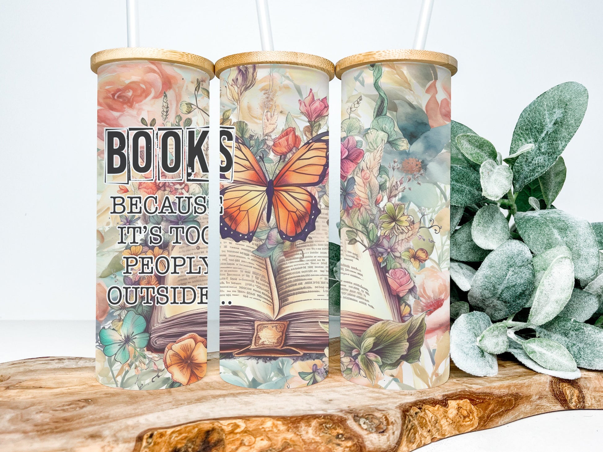 Books Because It's Too Peoply Outside 25oz Frosted Glass Tumbler, Books Because It's Too Peoply Outside Tumbler