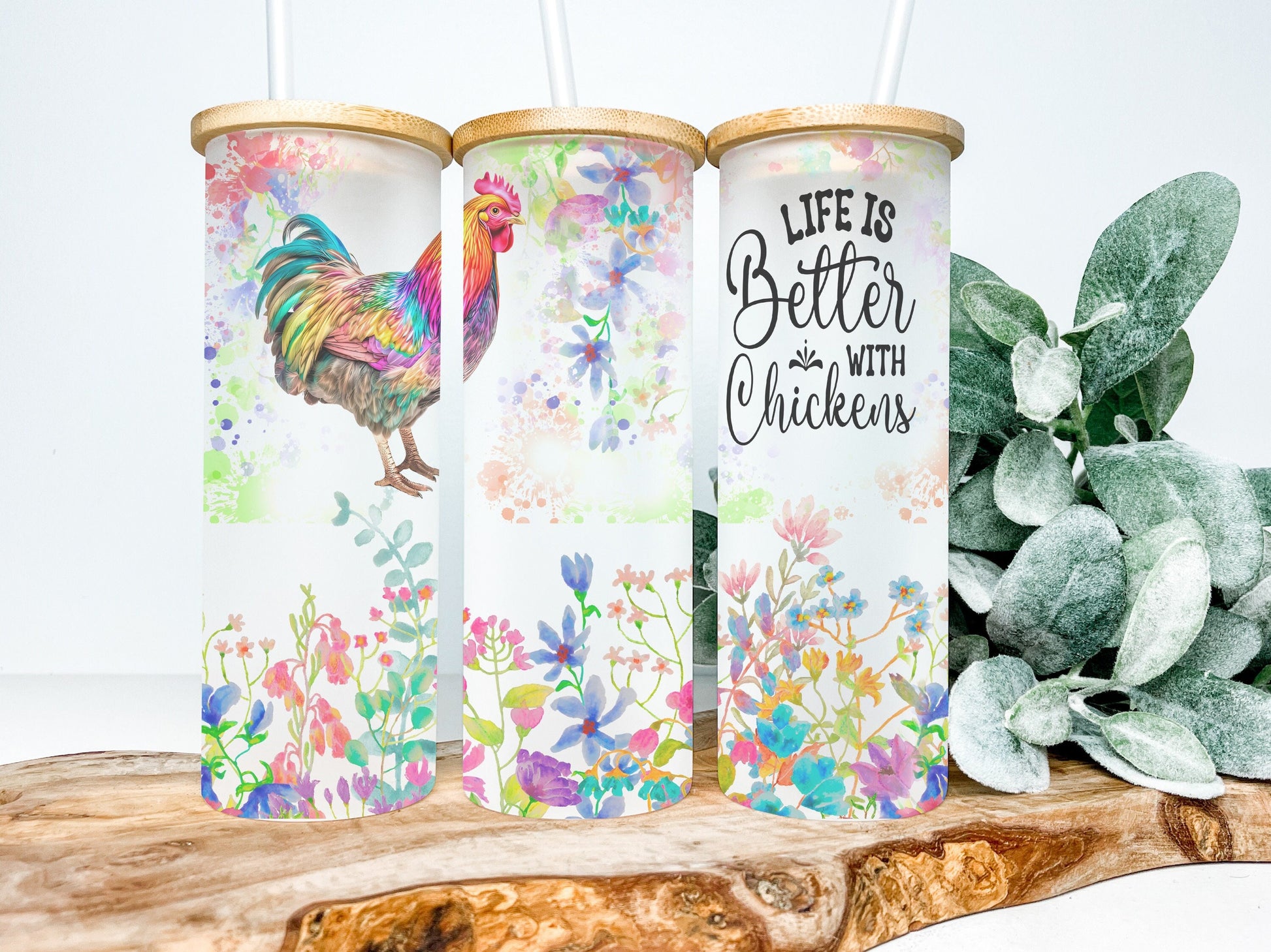 Life is Better with Chickens 25oz Frosted Glass Tumbler, Chicken Tumbler, Chicken Frosted Tumbler