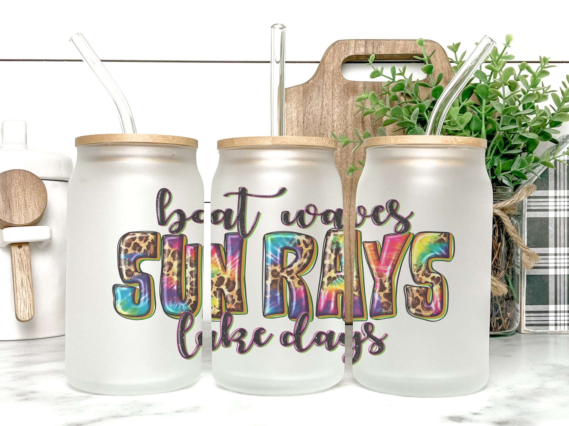 Boat Waves Sun Rays Lake Days Summer Cup Iced Coffee Cup Glass, Beer Can Glass, Summer Coffee Cup, Glass Cup Coffee Can