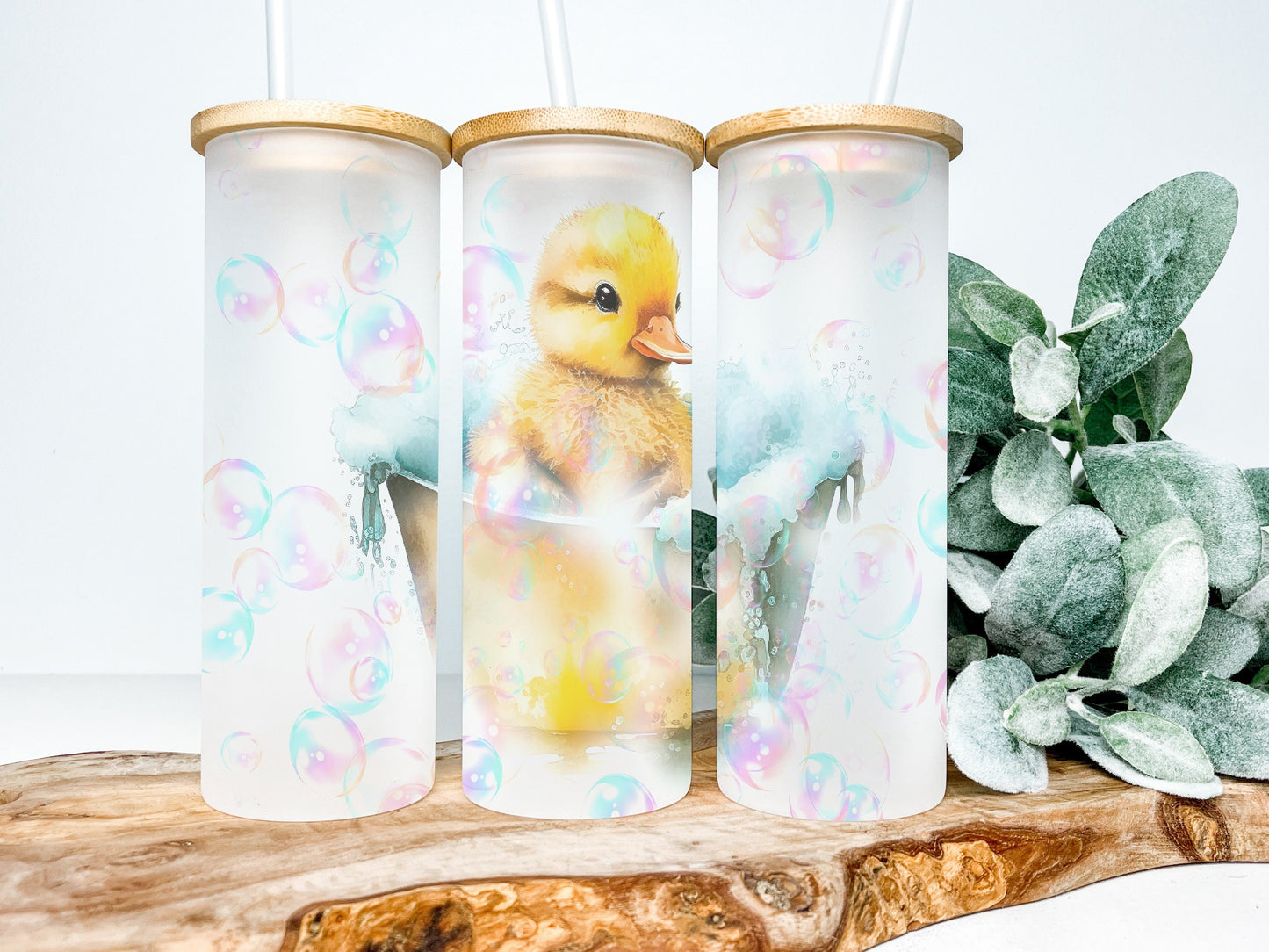 Duckling Duck 25oz Frosted Glass Tumbler, Duckling Tumbler, Duckling Frosted Tumbler Duck Tumbler
