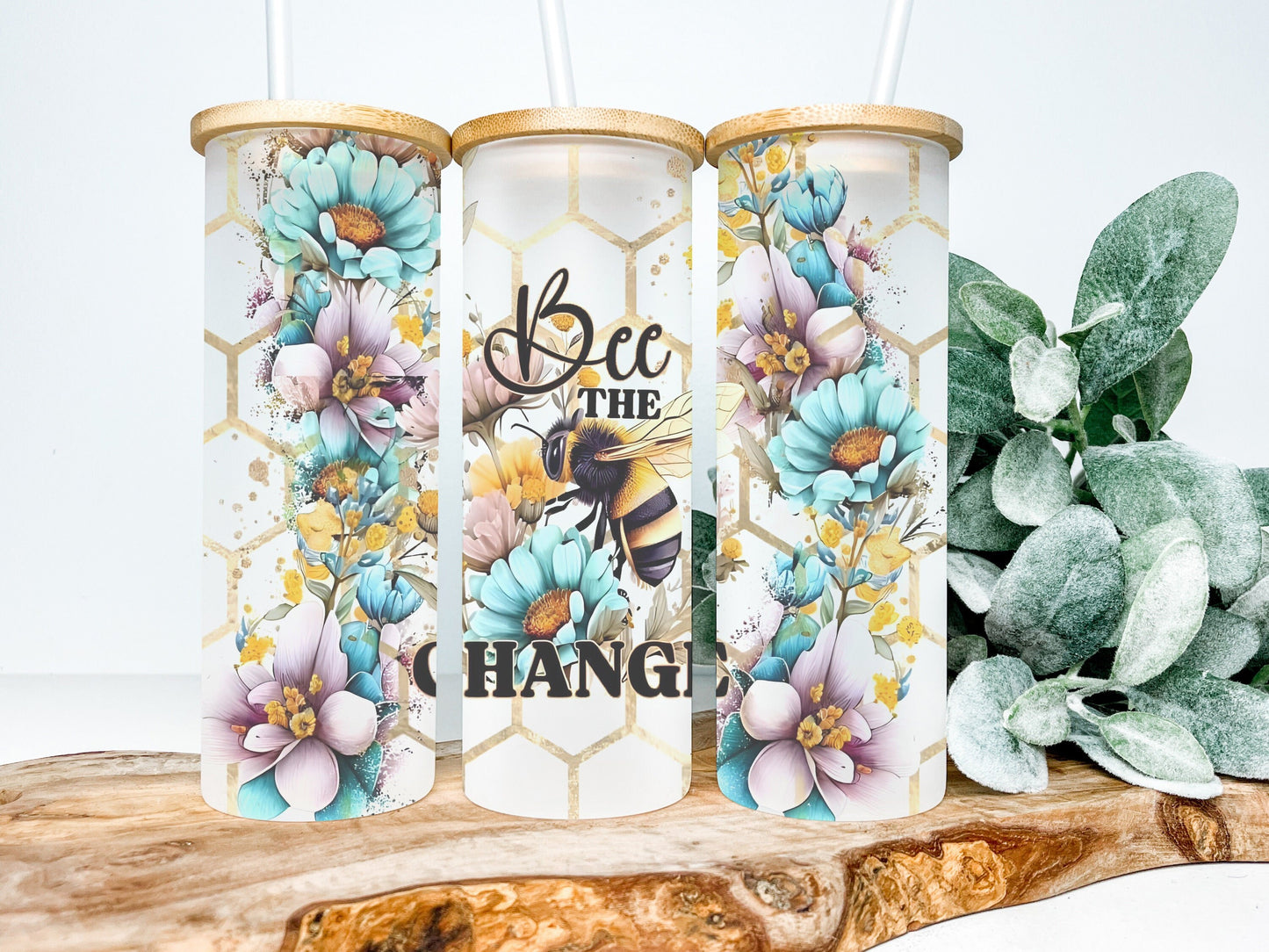 Bee The Change 25oz Frosted Glass Tumbler, Bee The Change Tumbler