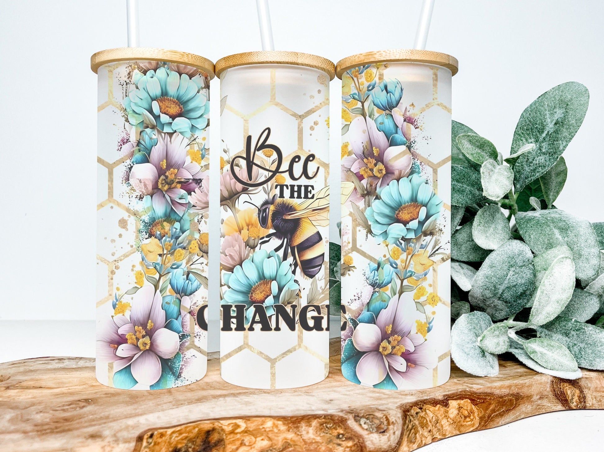 Bee The Change 25oz Frosted Glass Tumbler, Bee The Change Tumbler