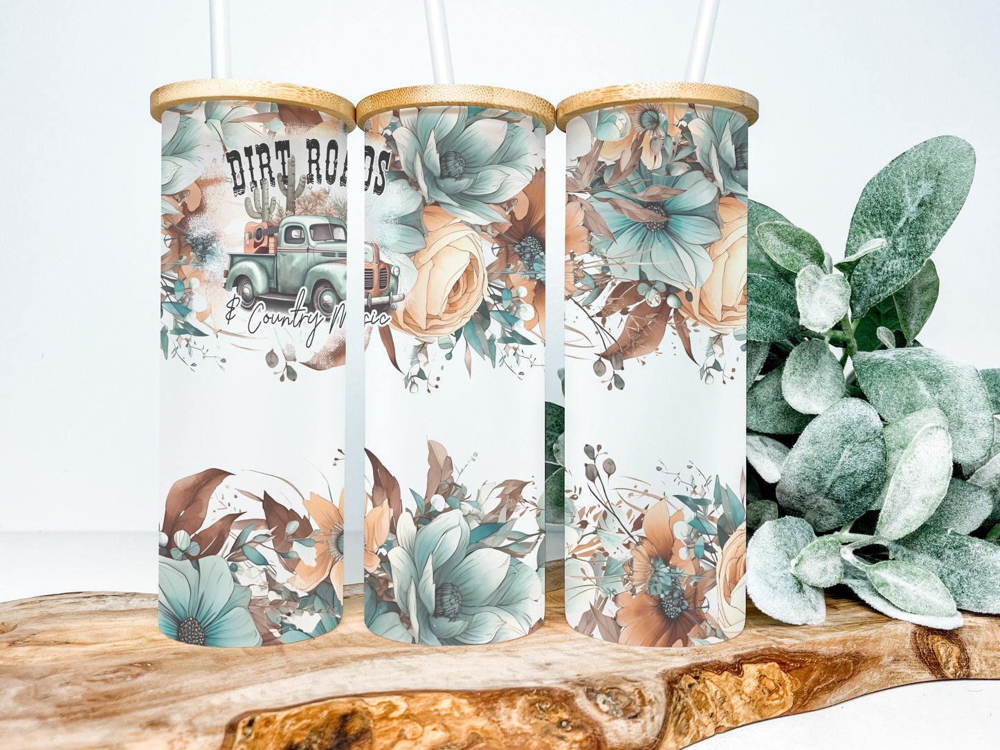 Dirt Roads and Country Music 25oz Frosted Glass Tumbler, Dirt Roads and Country Music Tumbler Country Tumbler