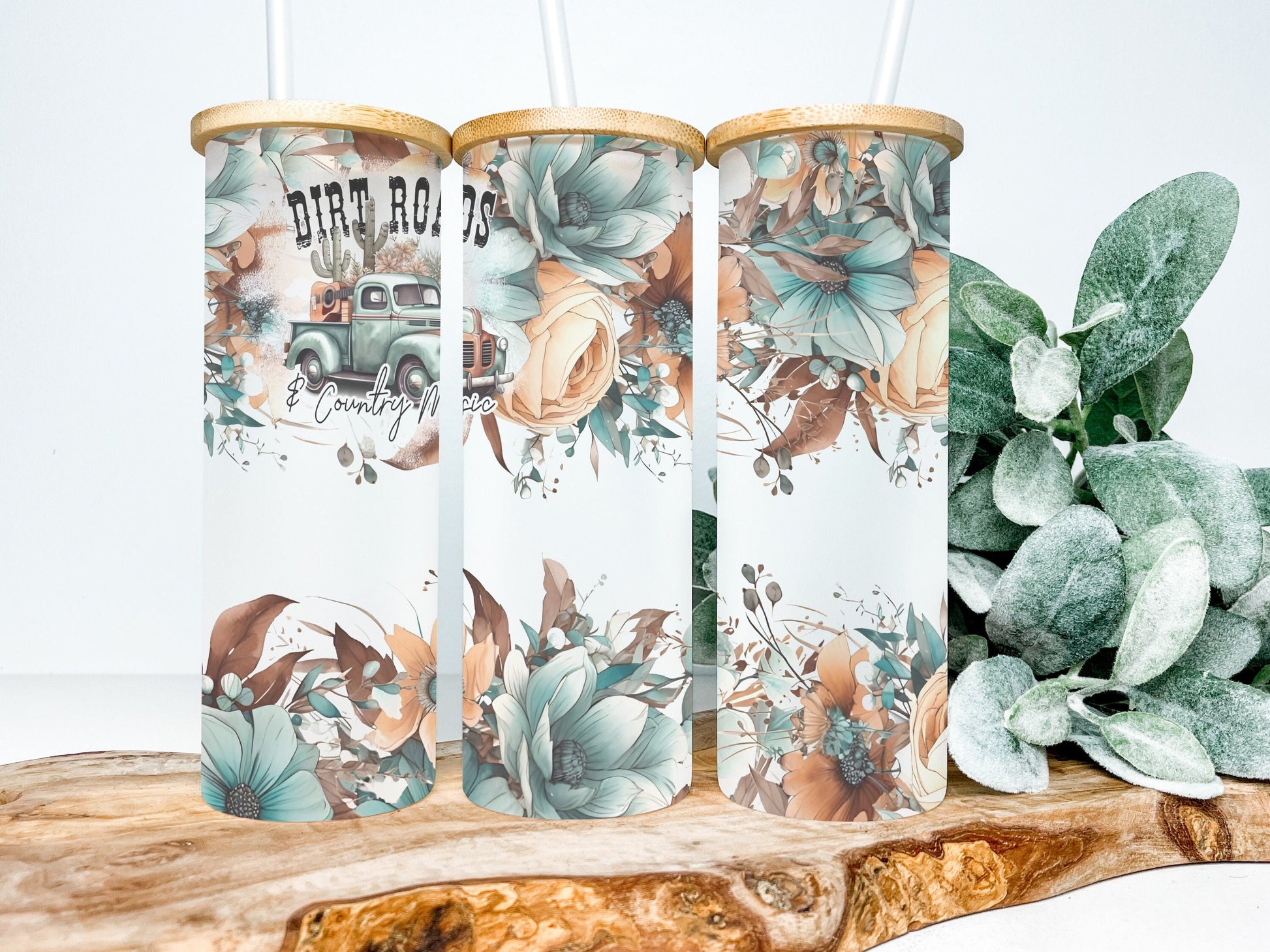 Dirt Roads and Country Music 25oz Frosted Glass Tumbler, Dirt Roads and Country Music Tumbler Country Tumbler