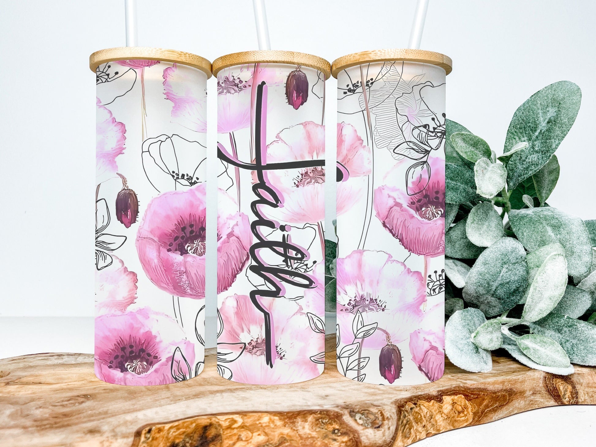 Floral Faith 25oz Frosted Glass Tumbler, Floral Faith Tumbler