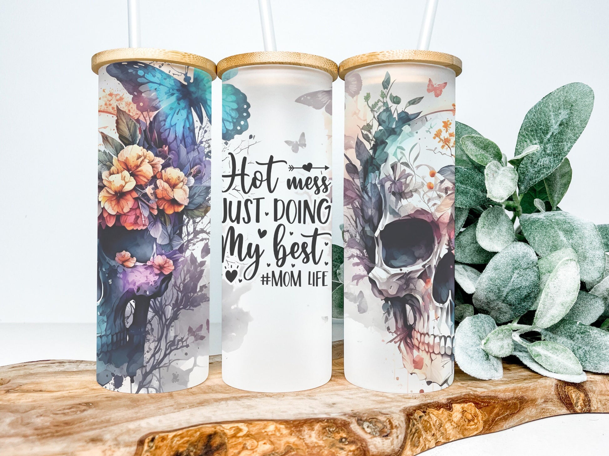 Hot Mess Doing my Best Mom Life 25oz Frosted Glass Tumbler, Mom Life Tumbler