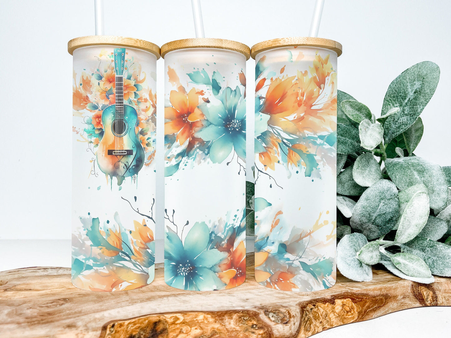 Dirt Roads and Country Guitars 25oz Frosted Glass Tumbler, Country Guitars Tumbler Country Tumbler