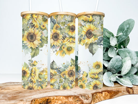 Sunflower 25oz Frosted Glass Tumbler, Sunflower Tumbler, Sunflower Frosted Tumbler