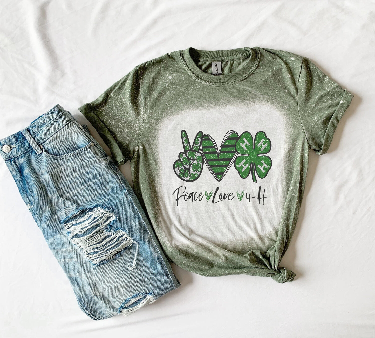 Peace Love 4H Shirt Tee, Peace Love 4H Bleached Tee, 4H Shirt Farm Tee