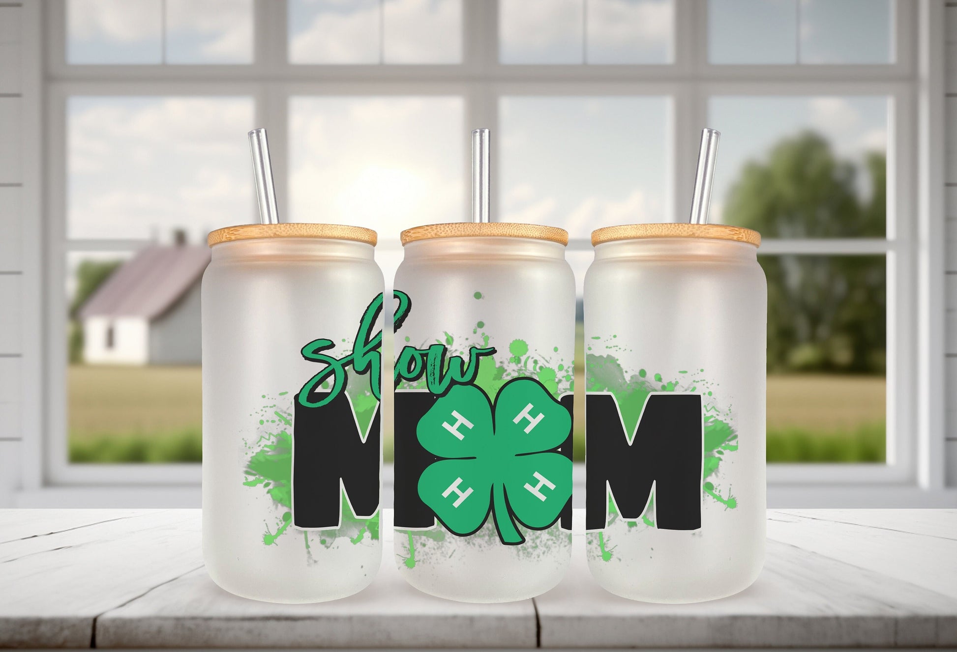 Show Mom Farm Cup Iced Coffee Cup Glass, Show Mom Beer Can Glass, 4H Coffee Cup, Glass Cup Coffee Can Beer, 4H Soda Can Glass
