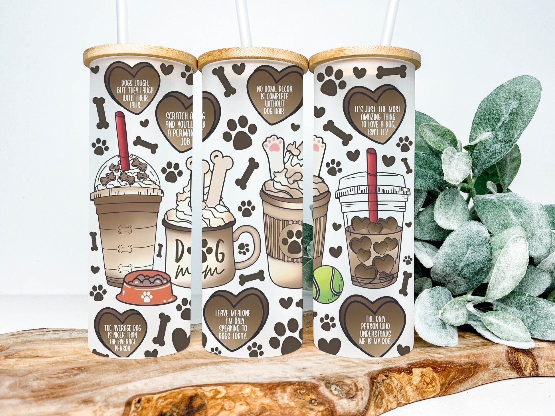 Dog Mom 25oz Frosted Glass Tumbler, Dog Mom Tumbler