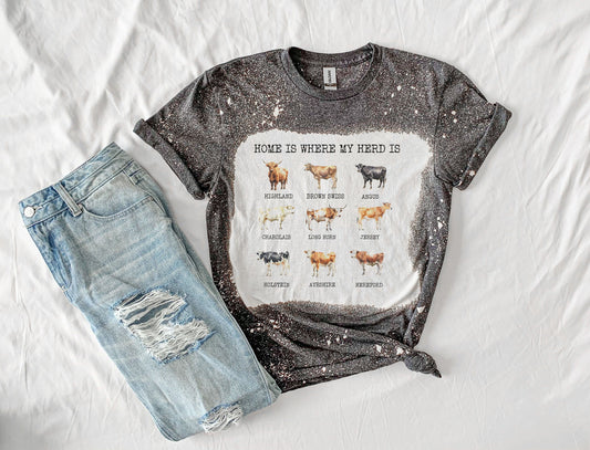 Home is Where My Herd Is Cow Shirt Tee, Cow Bleached Shirt, Cow Shirt Cow Tee
