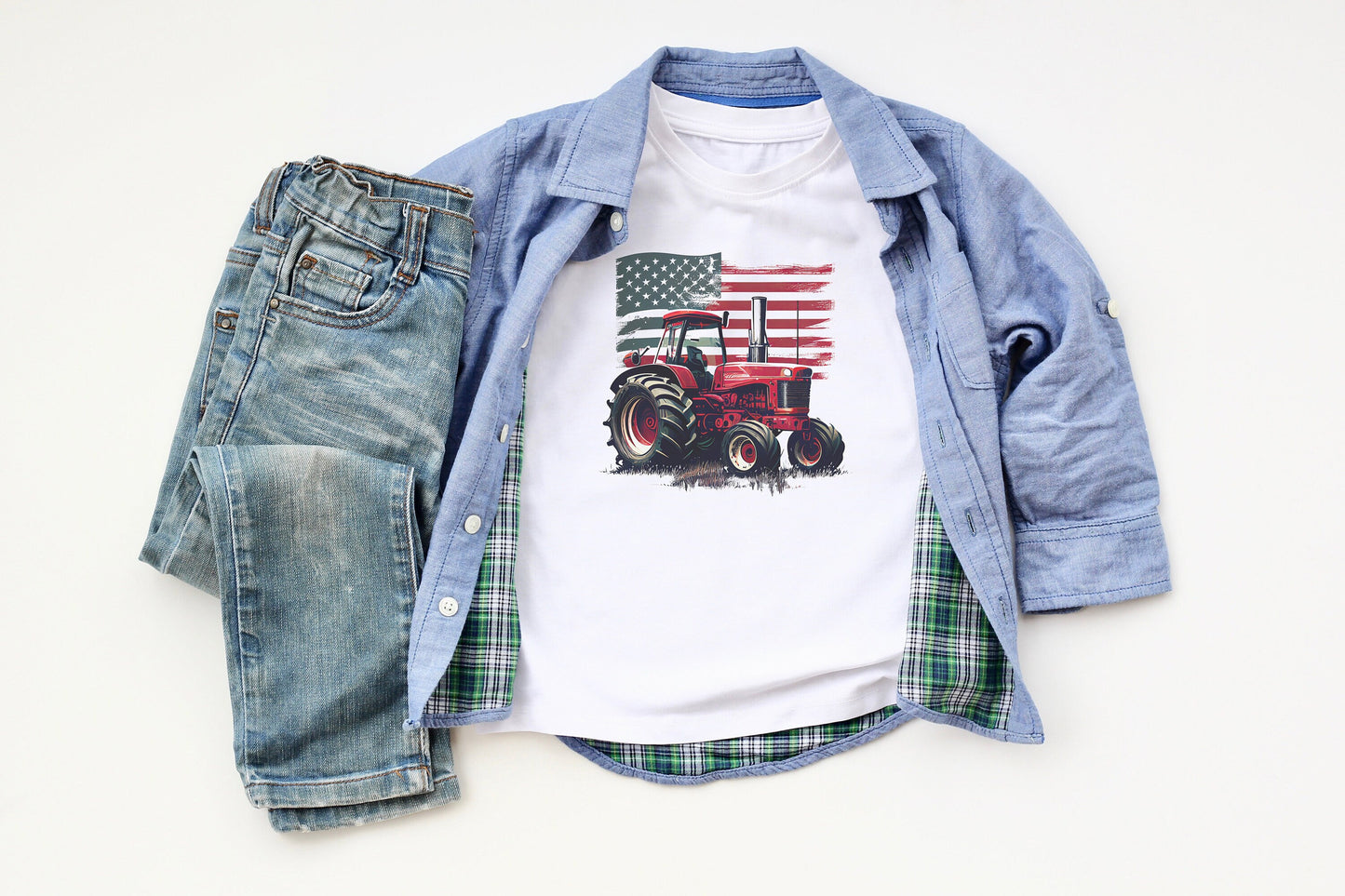 American Flag Tractor Youth Shirt Tee, Country Tractor Shirt Tee - DIFFERENT COLORS