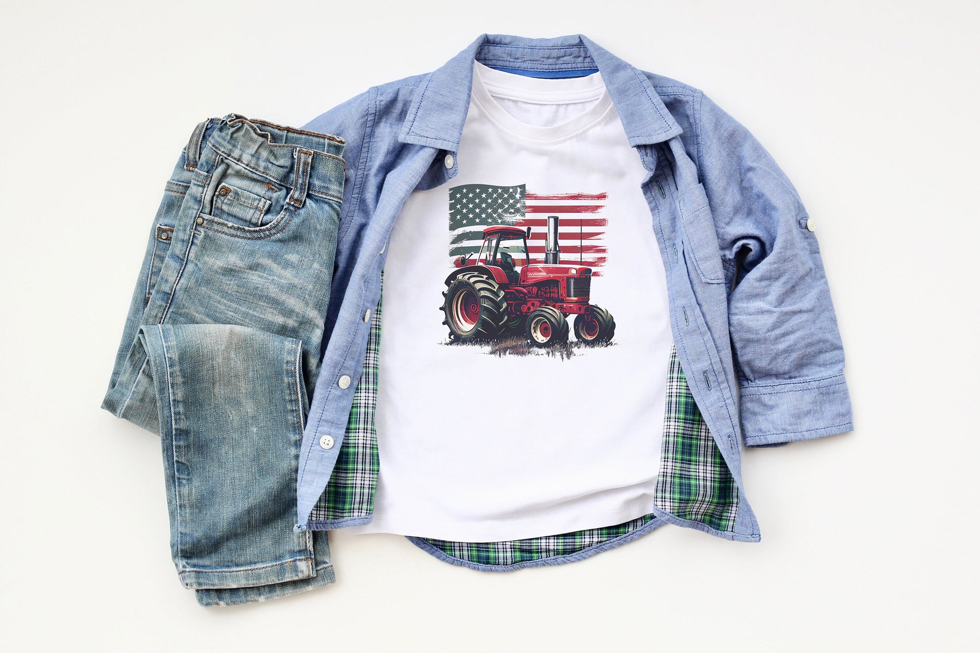 American Flag Tractor Youth Shirt Tee, Country Tractor Shirt Tee - DIFFERENT COLORS