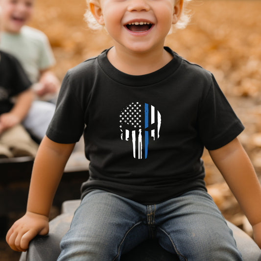 Thin Blue Line Toddler Tee Kid's Tee T-Shirt - Law Enforcement - Police Flag - American Flag - Blue Line Flag - Police