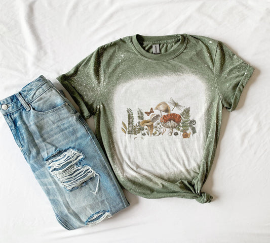 Cottage Core Mushroom Shirt Tee, Cottgaecore Mushroom Bleached Shirt, Cottage Core Shirt Mushroom Tee