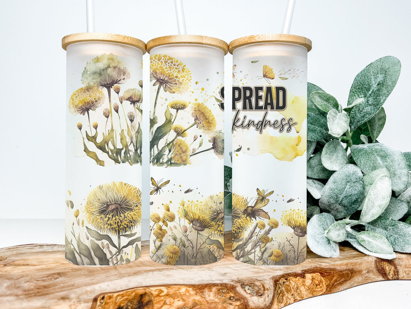 Spread Kindness Dandelion 25oz Frosted Glass Tumbler, Spread Kindness Dandelion Tumbler