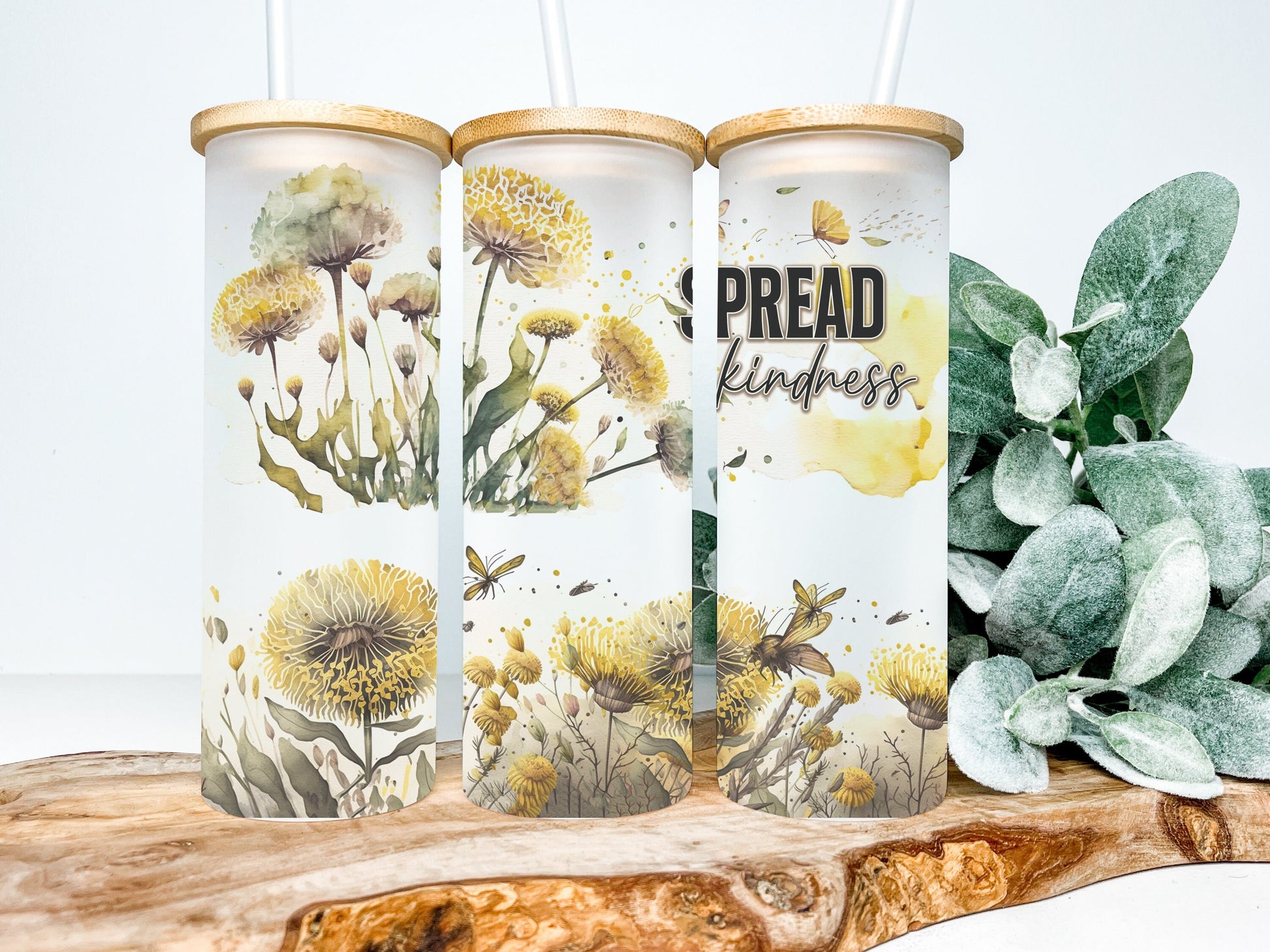 Spread Kindness Dandelion 25oz Frosted Glass Tumbler, Spread Kindness Dandelion Tumbler