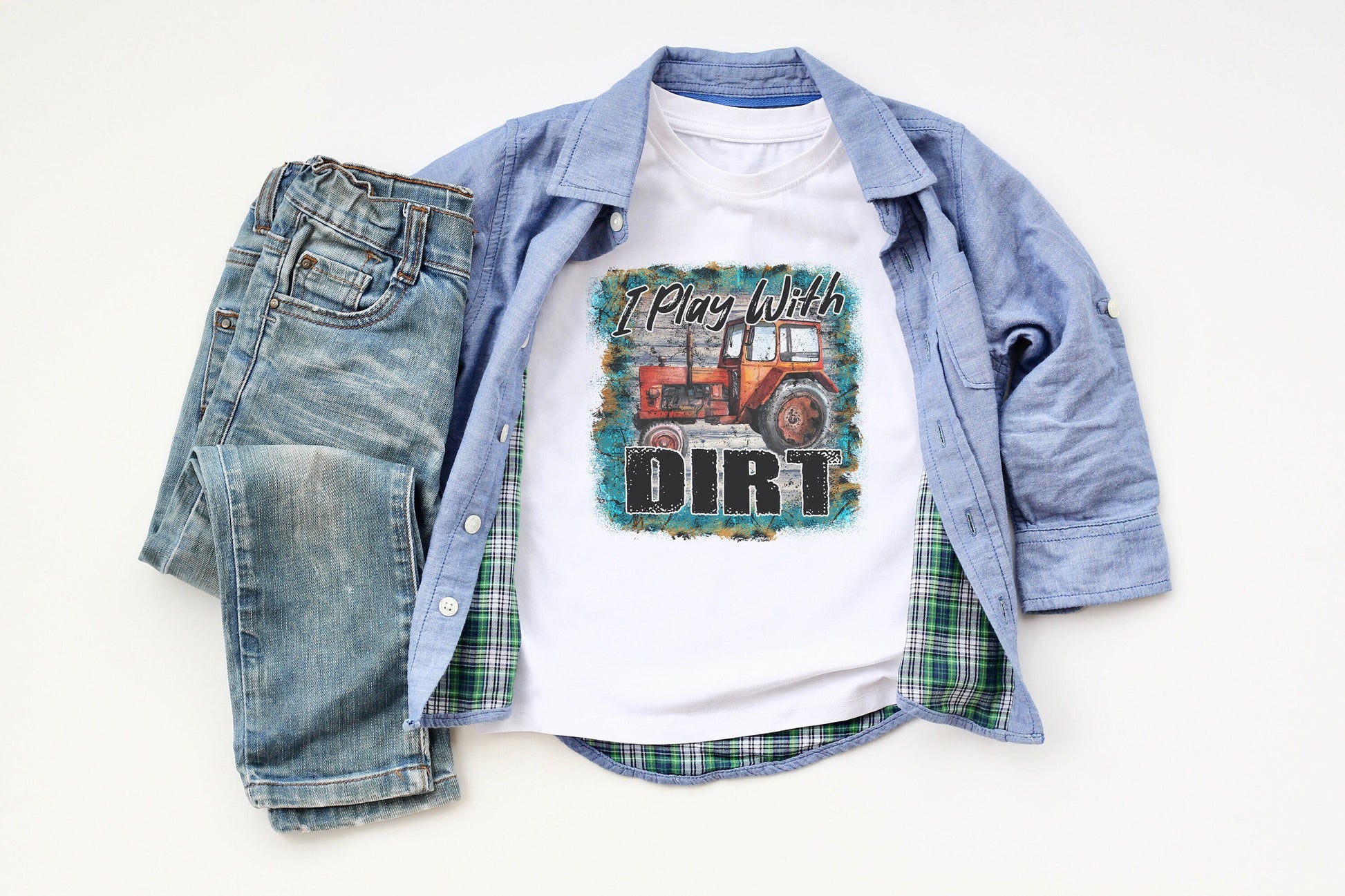 I Play With Dirt Tractor Youth Shirt Tee, Country Tractor Shirt Tee